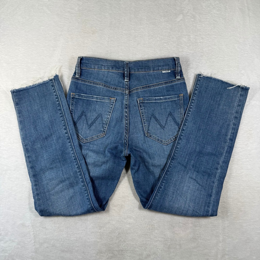 Mother The Insider Ankle Fray Jeans Beyond The Sky Blue Button Fly Size 25